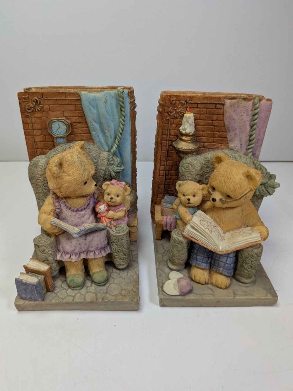 Vintage 1994 Seymour Mann Teddy Tales Bear Bookends Heavy Resin Nursery Decor